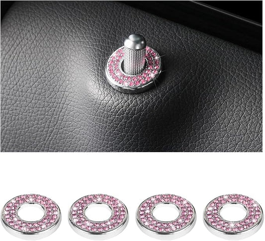 Osilly 4 Pcs Bling Car Inner Door Lock Covers, Crystal Pull Rod Bolt Stickers, Sparkly Rhinestones Auto Door Bolt Decorations, Vehicle Lock Pin Cap Decors for C Class C200L GLC260 C260L (Pink)