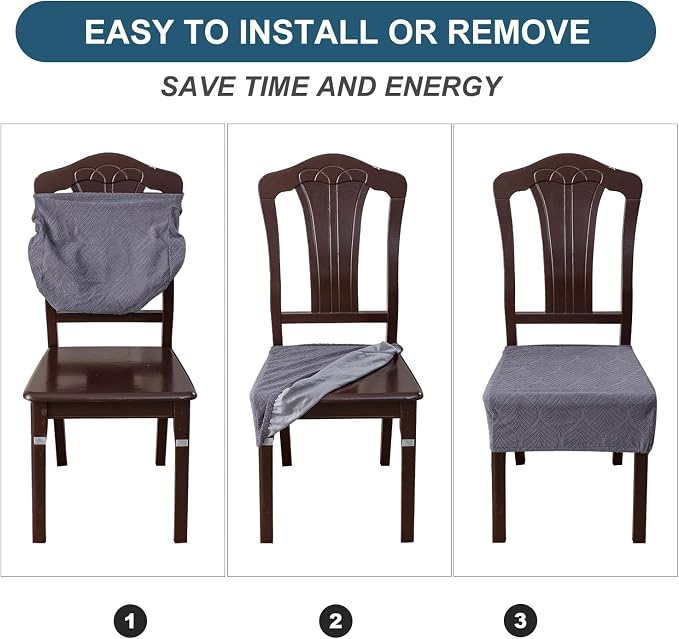 Waterproof Stretch Seat Covers,Dining Room Chair for 4 Set Removable Washable Chair Slipcover Protectors,No Rear Covers,Light Grey