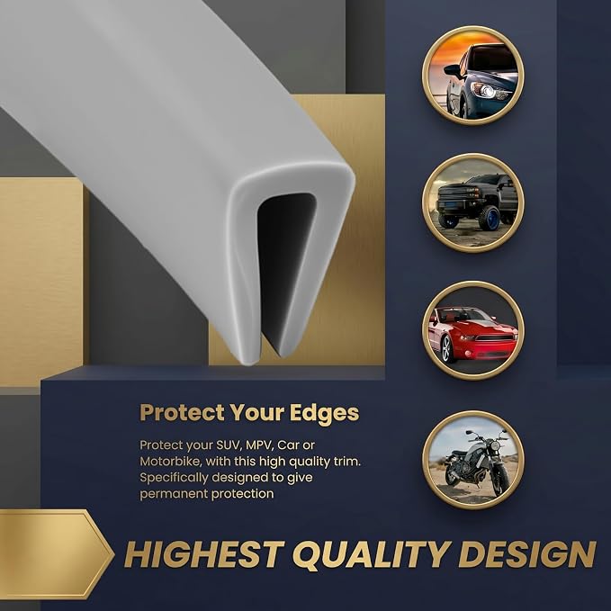 Kingdder Rubber Edge Trim 1/8" U Channel Sheet Metal Edge Protector Door Seal Strip Guard Weather Resistance Fits for Car Doors Steel Plates Glass Hatches Table Corners (10 Feet Long, Grey)