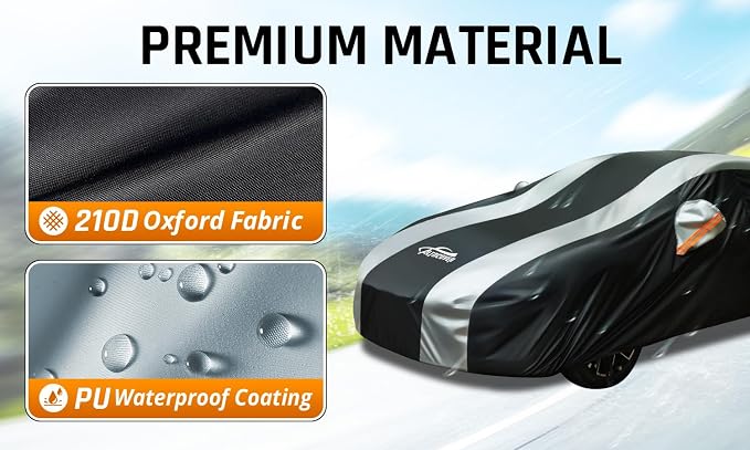 Car Cover Waterproof All Weather Protection with Silver Stripe Design,Outdoor Car Cover Universal Fit Audi A6 A7, Benz E-Class, Lincoln MKZ, Chrysler 300, Acura TLX RLX, Cadillac CT5