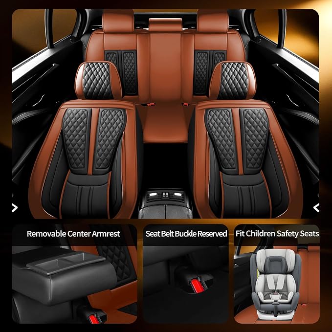 Fit Versa Car Seat Covers Compatible with Nissan Versa 2009-2025 2026.Full Coverage Waterproof Leather,Compatible with Airbag,All - Weather Seat Cushion Protector(Full Set,Brown)
