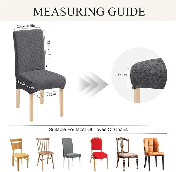 Genina Waterproof Chair Covers for Dining Room Set of 6, Removable Washable Chair Slipcover Protectors, Large Dark Gray