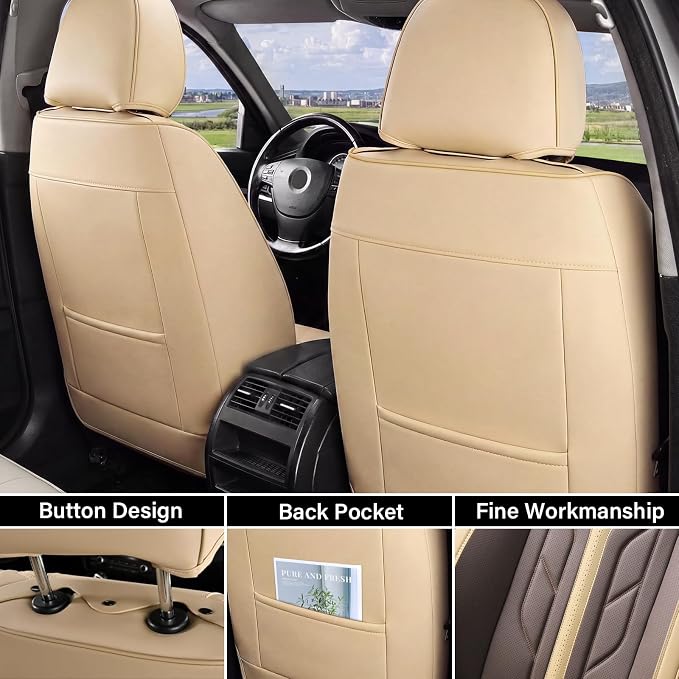 Coverado Seat Covers, Car Seat Covers Front Seats, Leather Seat Covers for Cars, Automotive Seat Covers Car Seat Protector Car Seat Cushion Universal Fit for Most Sedan SUV Pick-up Truck(Beige&Coffee)