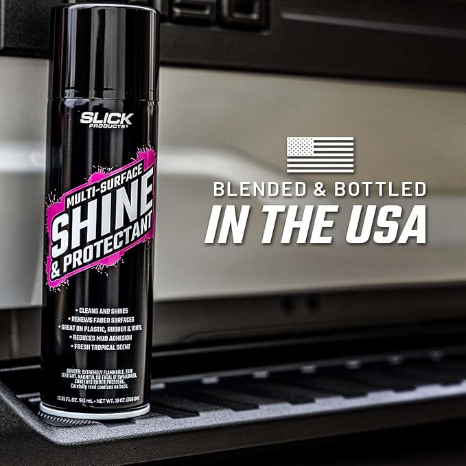 Slick Products Shine & Protectant Spray 17.35 FL OZ. - High Gloss Clear Coating Renew Vinyl, Plastic, Rubber, Trim, Tire, Car, Truck, Motorcycle, Dirt Bike (12-Pack)