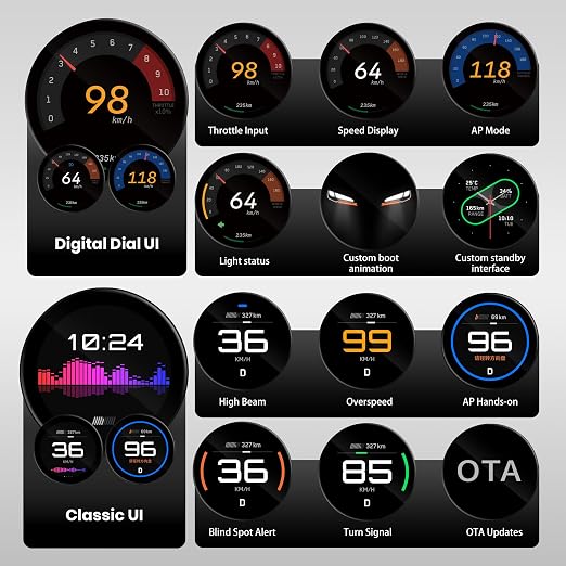 TITA HUD Pro Head Up Display for Tesla Model 3/Y/Highland/Juniper (2022-), Real-Time Speed & Driving Data, 1.8" LCD Screen, with Magnetic Charging Mount (Model Y Juniper)