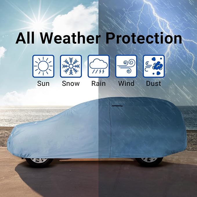 iCarCover 18-Layers Premium Universal Fit SUV Car Cover Waterproof All Weather Sun Rain Snow UV Protection Outdoor Indoor Full Exterior Covers for Automobiles Sedan Hatch Coupe Fit for 145-154 inch