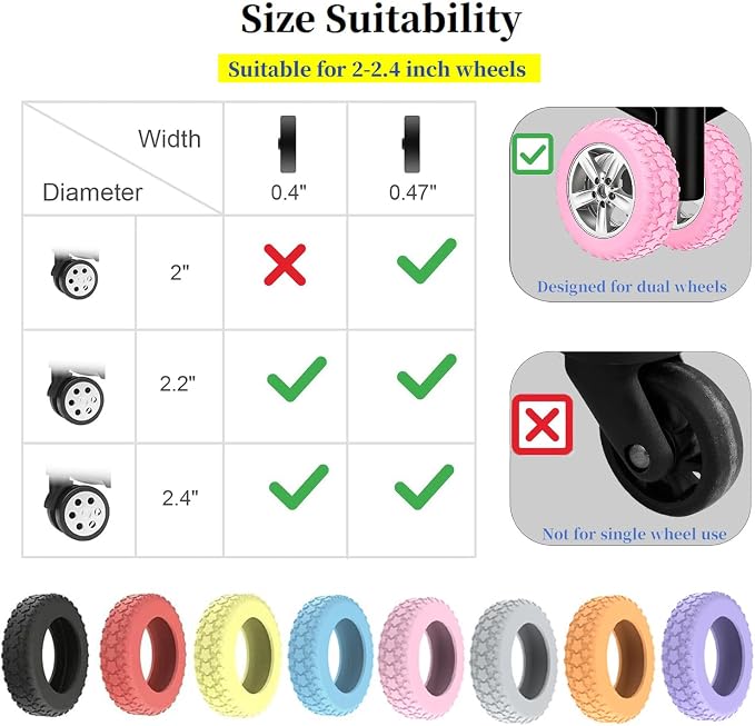 8PCS Luggage Wheel Protector, Premium Silicone Protectors for 2-2.4" Spinner Wheels Anti-Slip, Ultra-Quiet & Wear-Resistant Travel Accessories for Suitcase (Yellow)