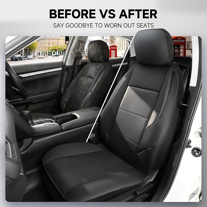 GIANT PANDA Front Car Seat Covers Custom Fit for Toyota Rav4 Camry Highlander Corolla Prius Corolla Cross Venza Avalon, Faux Leather Bucket Seat Covers, (Black + Gray/Grey) 2-Pack