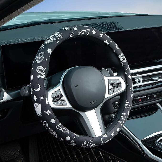 Magic Witch Steering Wheel Cover Auto Steering Wheel Protector, Anti-Slip, Breathable, Absorbing Sweat, Universal Car Accessories 14.5–15 inch,Fit for Most Car, Trucks, SUV