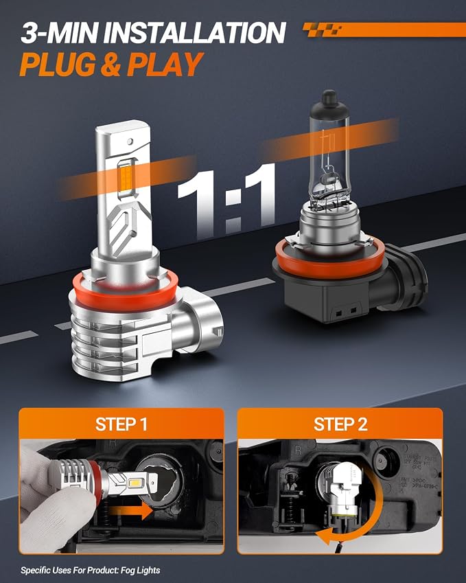 SEALIGHT H11 LED Fog Light Bulb, 16000LM 6000K White H16/H8 Fog Lights LED Strong Penetration, 32 CSP Chips 360-degree Illumination, All-in-One Housing Design Non-polarity, Pack of 2