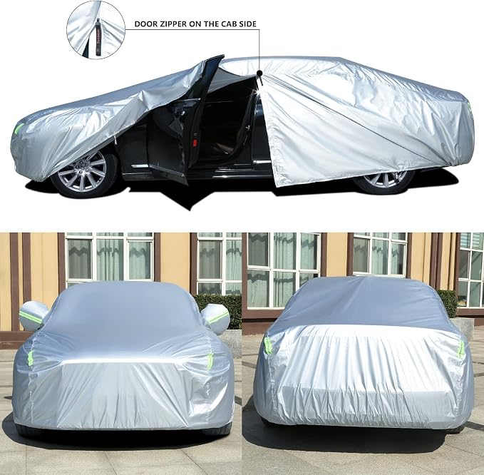 Tecoom Light Shell Waterproof UV-Proof Windproof Design Car Cover with Zipper Storage and Lock for All Weather Indoor Outdoor Fit 160-172 Inches Hatchback
