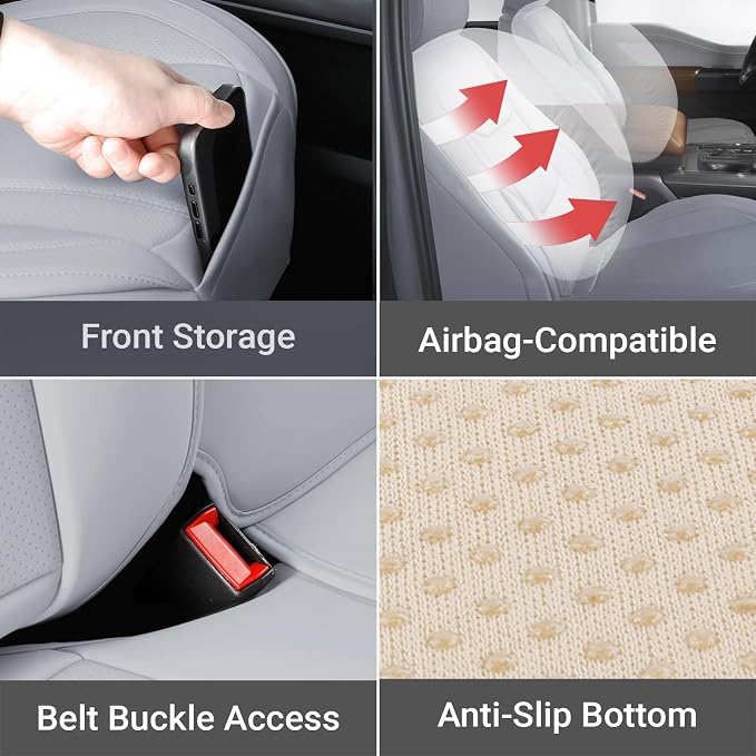 Coverland Custom Truck Car Seat Covers Full Set for [2014-2018 Chevy Silverado 1500 Crew Cab Bucket Seats] - Protector Water Resistant Leather Memory Form Back Support Seat Cushion [Full Set-Gray]