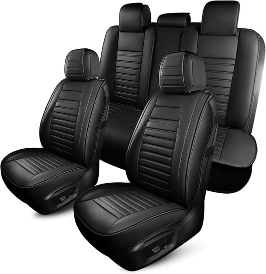 HChengkikz Car Seat Cover, Faux Leather, Waterproof (Black) | Breathable, Airbag Compatible, Easy Maintenance, Universal Fit for Most Sedans SUVs Pick-ups Trucks