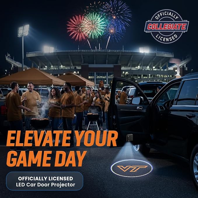 Sporticulture American Football Virginia (VT) Car Door Lights Logo Shadow Display - Officially Licensed NCAA Car Accessories - Show Your Team Pride - Battery Powered, Universal Fit