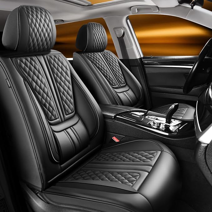 Fit Ariya Car Seat Covers Compatible with Nissan Ariya 2023-2024 2025.Full Coverage Waterproof Leather,Compatible with Airbag,All - Weather Seat Cushion Protector(Full Set, Black)