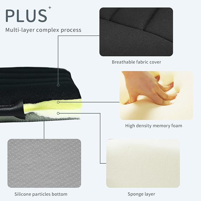 Thick Seat Cushion Memory Foam Car Seat Cushion Pad for Car Driver Seat Office Chair, Thickened Black