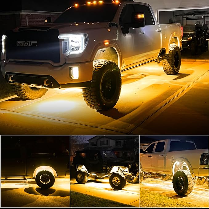 Nicoko 4Pods Pure Yellow 72 LEDs SMD Chips 72w High Power Rock Lights Super Bright Yellow Offroad Car Boat Underglow Lights IP68 Waterproof for Truck SUV UTV ATV RZR