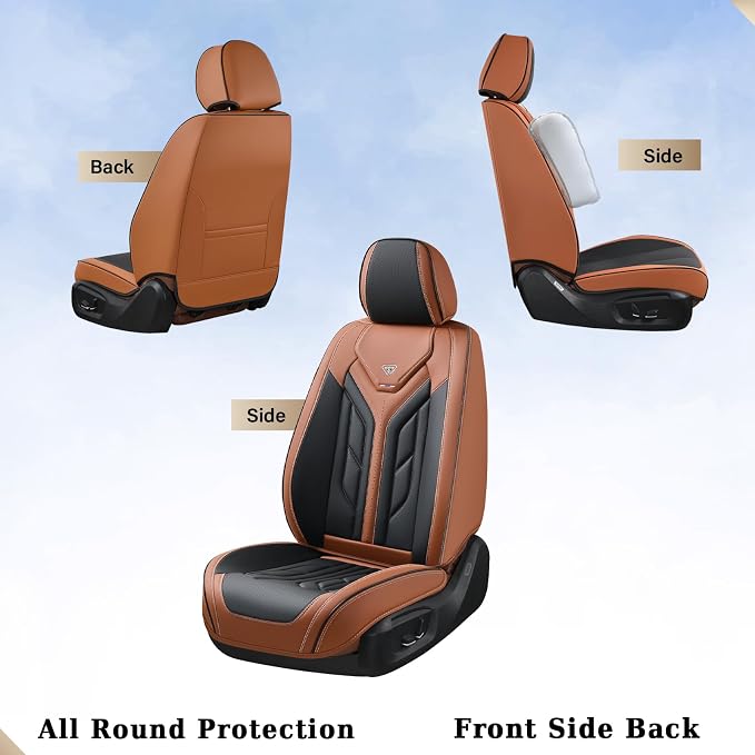Coverado Seat Covers, Car Seat Covers Full Set, Leather Seat Covers for Cars, Automotive Seat Covers Car Seat Protector Car Accessories Fit for Most Sedans SUV Pick-up Truck(Black&Brown)
