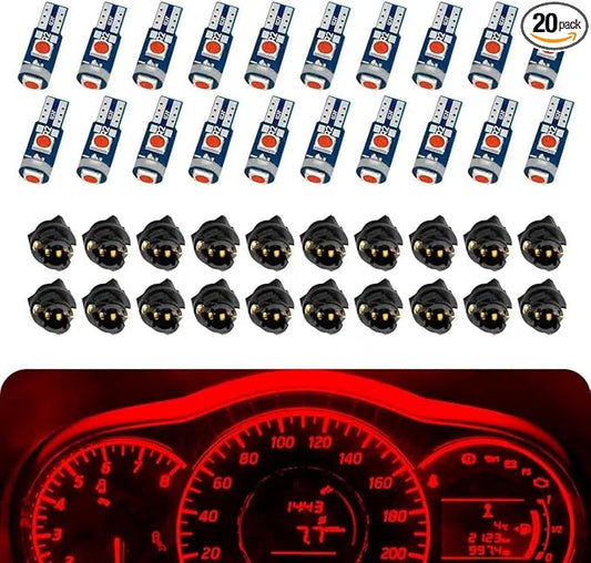 20 PCS 74 LED Bulb Dash Light, Super Bright T5 37 74 LED 3030-3SMD Instrument Light Bulbs, Universal 12V Car Dashboard Lamp Indicator Lights Lamp with Twist Lock Socket, for Most Cars (Red)