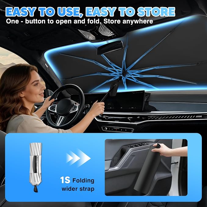 KUST Ice Crystal Sun Shade Umbrella for 2018-2026 Chevrolet Chevy Traverse | Custom Fit Windshield Sunshade | Foldable Sunshade with Bendable Handle | Blocks Heat & UV Scratch Resistant Keep Car Cool