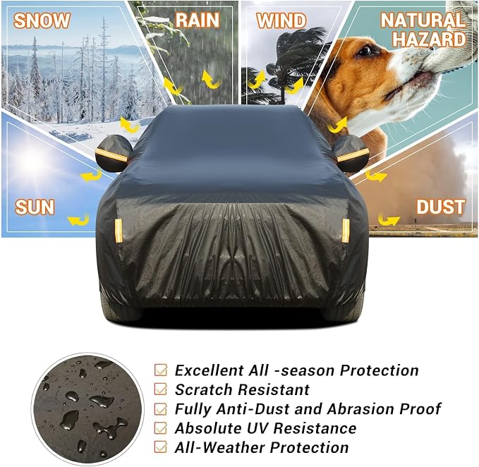 Tecoom Waterproof All Weather SUV Car Cover, Cotton Lined with Lock & Zipper Door, UV Snow Wind Dust Hail Storm Protection, Full Outdoor Cover Fit for SUV (216"–230"), Black