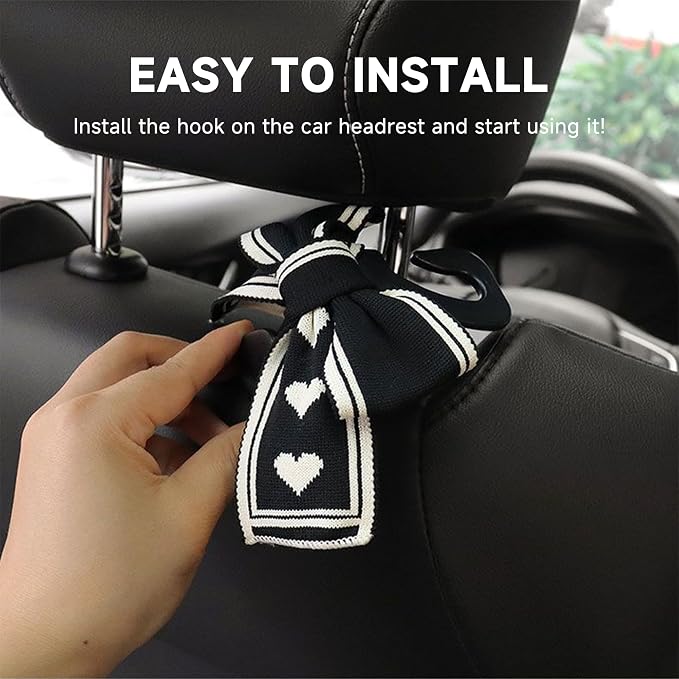 2PCS Car Seat Hooks, Cute Bow Car Seat Headrest Hooks for Purses, Bags, Umbrella, Universal Automotive Interior Decoration Accessoriesl for Vehicle, SUV, Sedan, Truck (Black Spot)