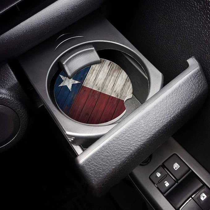 Small Car Coasters for Cup Holders 2.65" Absorbent 6 Pack Car Coaster Ceramic Stone for Drinks Absorb Water Drops State Flag Vintage Wood Grain