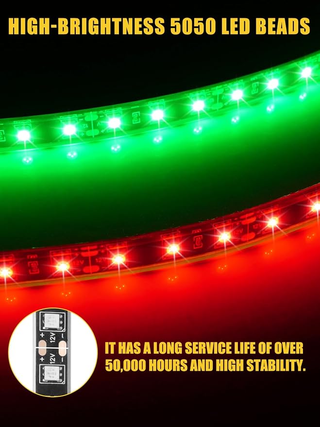 Car LED Strip Lights IP68 Waterproof Cuttable 24inch Green 4 Pcs | 12V Footwell & Underbody Lights, 5050 SMD Beads, Interior & Exterior Light, Fits SUVs, Trucks, Motorcycles, Boats, Golf Carts