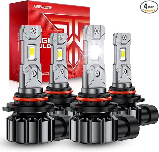 Torchbeam 2026 9005/HB3 9006/HB4 LED Bulbs, 6500K Cool White, Ultra-Focused Beam, 1000% Brighter, 1:1 Mini Size, 80,000 Hours Lifespan, 5MIN Plug & Play, Pack of 4