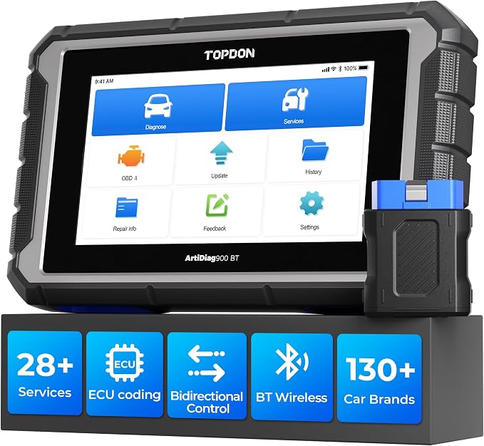 OBD2 Scanner Diagnostic Tool, TOPDON AD900BT Bidirectional Scan Tool with ECU C0ding, 28+ Services, Automotive All Systems Diagnosis Scanner for Car with 2 Years Updates, Active Test