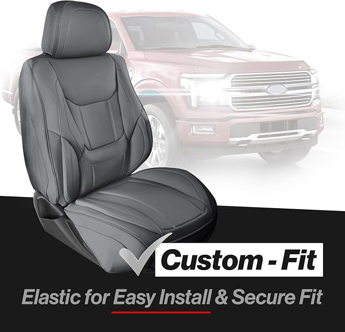 Coverland Custom Truck Car Seat Covers Front Seats for [2015-2026 GMC Canyon Crew Cab] - Protector Car Seat Cover Water Resistant Leather Memory Form Back Support Seat Cushion [Front-Dark Gray]