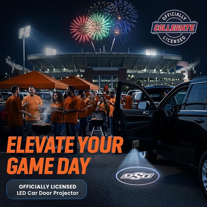 Sporticulture American Football Oklahoma State Cowboys Car Door Lights Logo Shadow Display - Officially Licensed Car Accessories - Show Your Team Pride - Battery Powered, Universal Fit
