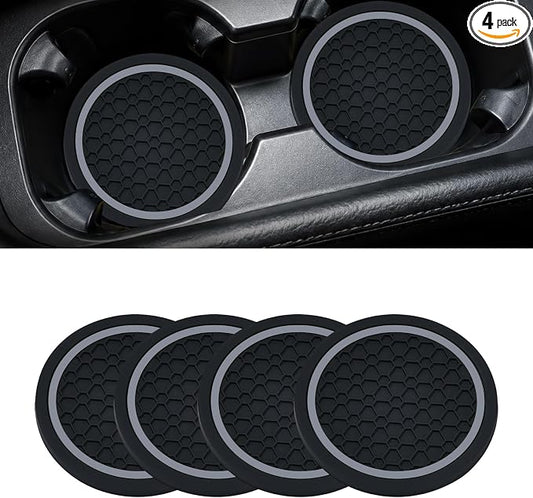 4PCS Car Cup Holder Coasters - 2.75 Inch Non-Slip Insert Water Bottle Holder Pads, Dustproof Automotive Interior Accessories Mat, Universal for Vehicles, Trucks, RVs (Grey)