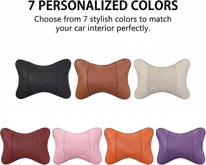 Car Pillow for Car Neck Pillow for Driving Seat Leather Neck Support Soft Cushion Support Head-Rests for Vehicle Sleeping with Elastic Adjustment Strap 2PCS (Neck, Light Pink)
