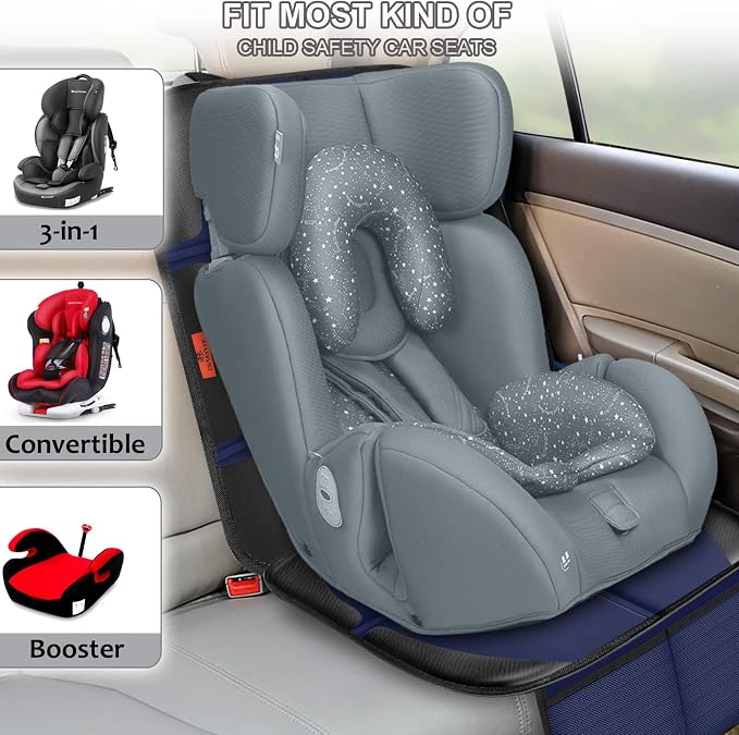 XHYANG Car Seat Protector,2 Pack Automotive Seat Protectors Baby Carseat Pad Waterproof & Durable 600D Fabric for Child Baby Car Seat Mat Vehicle Pet Cover 2 Storage Pockets (Blue)