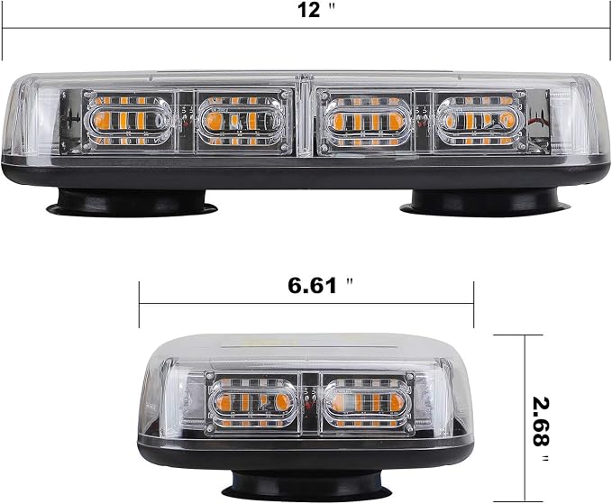 ASPL 48LED Roof Top Strobe Lights, High Visibility Emergency Safety Warning LED Mini Strobe Light bar with Magnetic Base for 12-24V Snow Plow, Trucks, Construction Vehicles (Amber/Green)