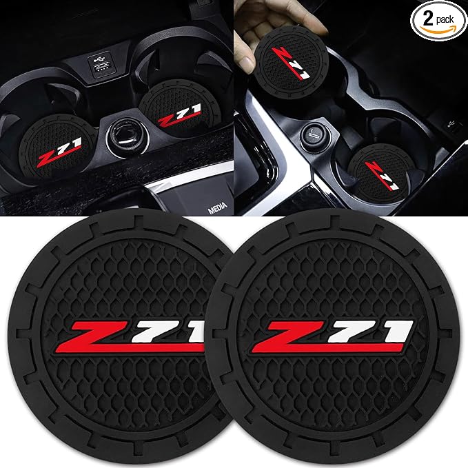 Black Silicone Car Coasters for Chevy Z71 Colorado Silverado Series Non-Slip Car Cup Holder Coasters,Car Interior Accessory for Car Cup Holder 2Pcs 2.75 Inch