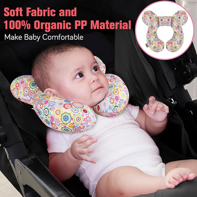KAKIBLIN Baby Neck Pillow, Upgraded Baby Support Pillow,Baby Neck Support Pillow for Carseat, Newborn Neck Support for Car Seat,Pushchair,Travel (Flower)