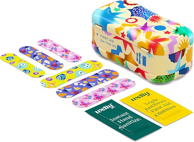 Welly Quick Fix, On The Go First Aid Kit, Assorted Bandages, Ointments, and Hand Sanitizer, Three Color Bandages - 2 Pack