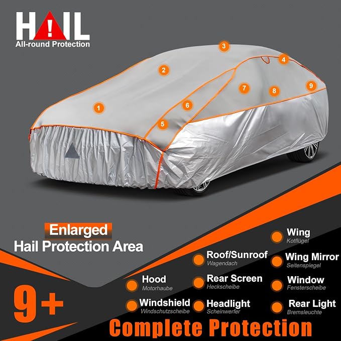 Kayme Hail Protector Car Cover，Anti Hail Thickened Multi-Layered EVA Car Cover Waterproof Sun UV Rain Snow All Weather, Outdoor Hail Protection Cover, Fit SUV Jeep-Length (192 to 201 Inch).Grey