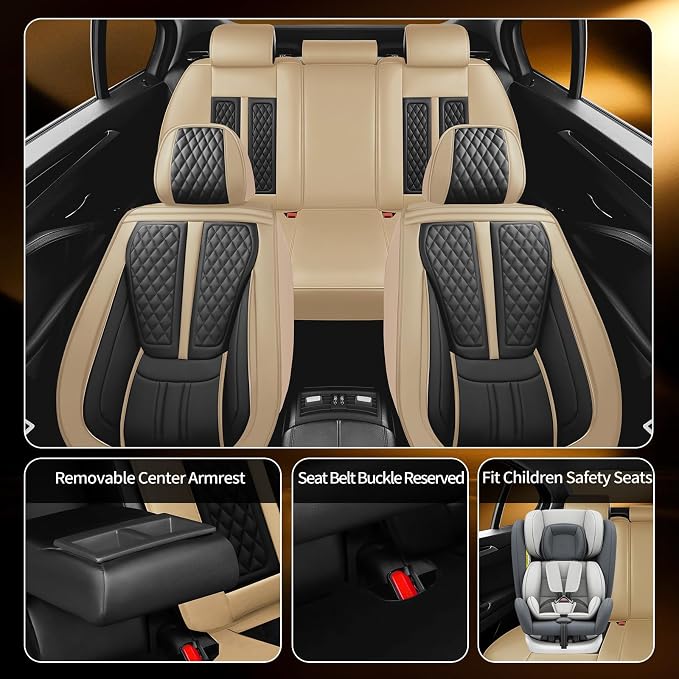 Fit HRV Car Seat Covers Compatible with Honda HR-V 2016-2023 2024 2025 2026.Full Coverage Waterproof Leather,All - Weather Seat Cushion Protector-Easy Installation(Full Set 5 Seats,Beige)