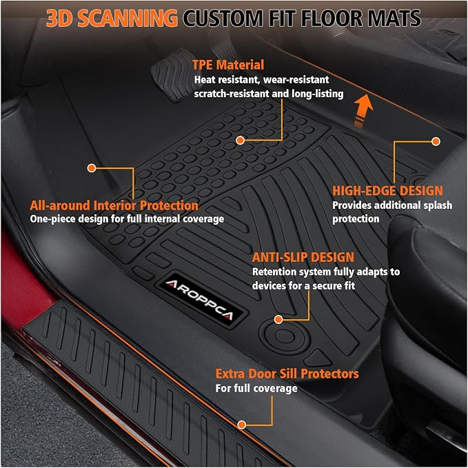 All Weather Floor Mats Cargo Liner for Chevy Malibu 2016-2023 2024 2025, TPE Rubber Floor Liners Anti-Slip Full Set with Door Sill Protectors Automotive Mats for 2025 Chevy Malibu Accessories
