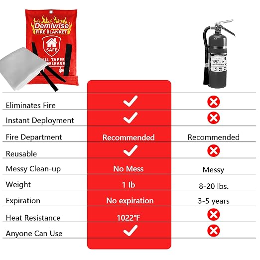 2-Pack Fire Blanket - Large Fiberglass Fire Blanket Fire Suppression Blanket - Fire Blankets Emergency for People - Fire Safety Blanket with Emergency Whistles - Fireblanket for Kitchen, Home