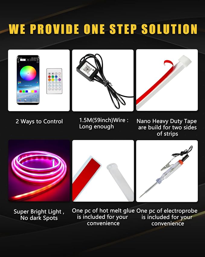 RGB Hood Light Strip with Sequential Turn Signal Indicator Function Waterproof Multicolor Dynamic Scan Start Up Hoodbeam Kit for Cars, Truck, SUV, with APP Control, 12V 79inch/2M (1Set)
