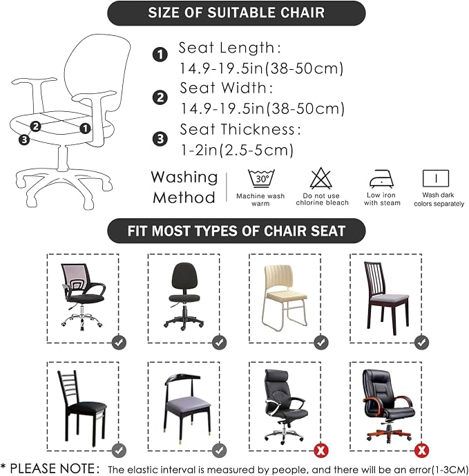 FORCHEER Waterproof Office Chair Seat Cover 20x20 Sage Green Stretchable Jacquard Desk Chair Seat Cover with Buckles Bottom Only Washable Removable