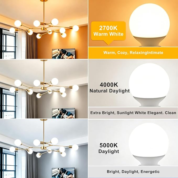 Vinaco Glass G25 led Globe Light Bulbs Dimmable 6W 120V 2700K for Bathroom | 4PCS, Milky Frosted Glass, 60W Eq. 450LM, 360°Beam,Warm White, NO Flicker, High CRI90+, E26 Base, for Makeup Mirror & Pendant
