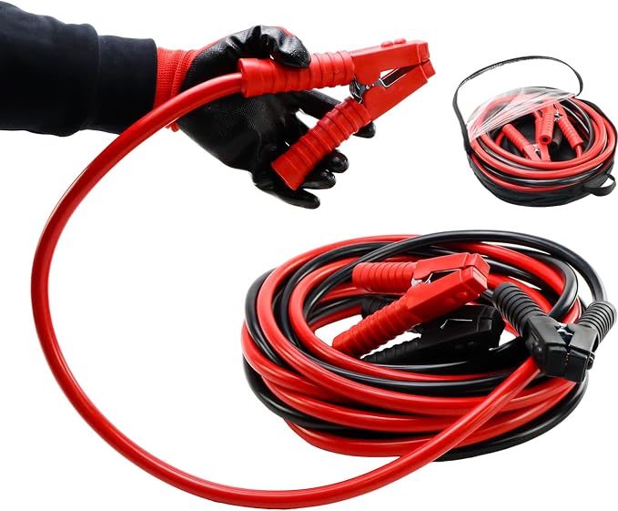iMeshbean Heavy Duty Jumper Cable, 2/0 Gauge 25FT Automotive Booster Jumper Cables for 12V/24V Car, SUV &Truck Battery, with Strong Clamps & Thiekened Inner Core, Carry Bag and Gloves Included