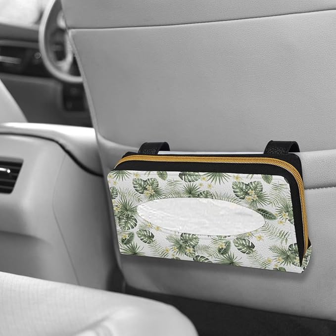Green Palm Leaves Sun Visor Napkin Holder PU Leahter Car Visor Tissue Box Mask Holder for Car Durable Car Accessories