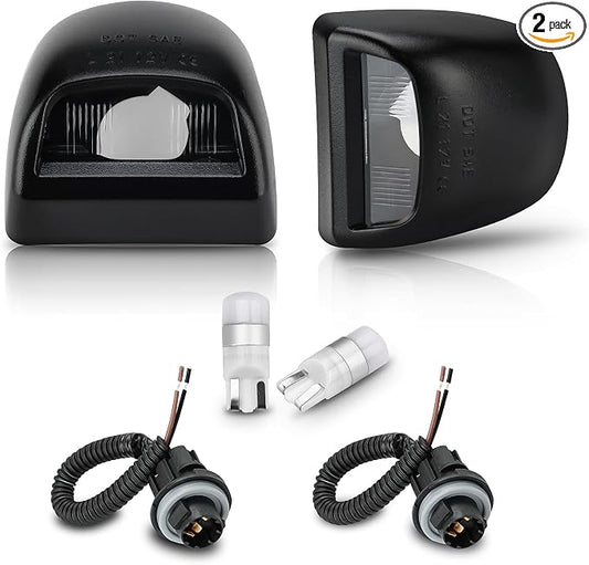 Bestview LED License Plate Lights Cover Lens w/Socket & Rear Lamp Wire Harness Assembly Compatible with Chevy Silverado Suburban Tahoe GMC Sierra 1500 2500 3500 HD Escalade EXT, White - Pack of 2