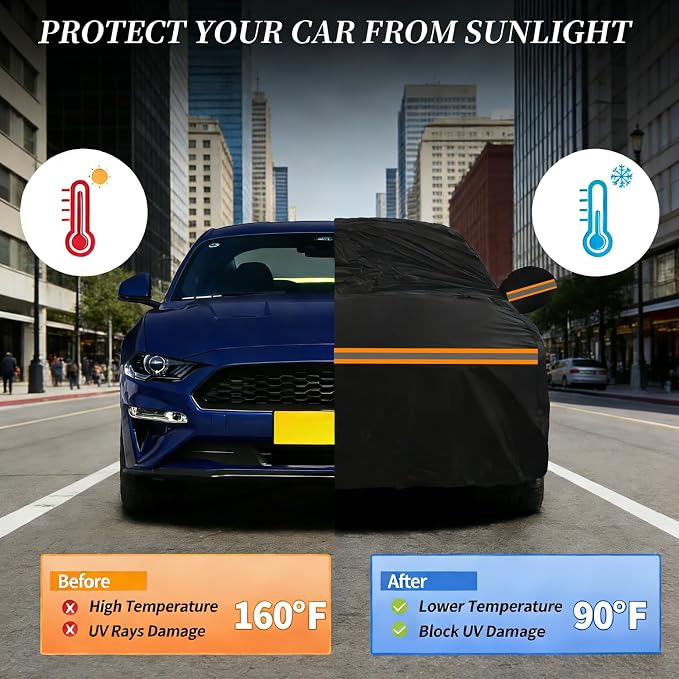 600D Heavy Duty Car Cover Custom Fit for Honda Civic Sedan 1998-2025, Waterproof Outdoor Full Car Cover with Door Zipper, Windproof Snowproof UV Resistant Dustproof Hail Protection, Black